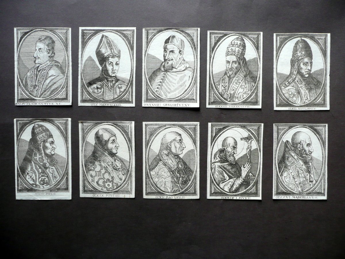 Papi Santi Dieci Ritratti Incisi Fine '600 Religione Retro Bianco