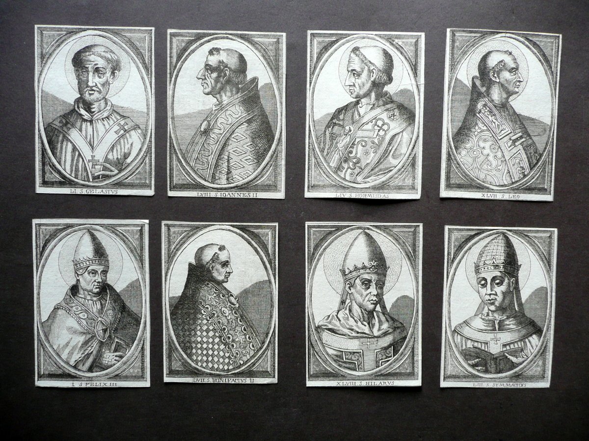 Papi Santi Otto Ritratti Incisi Fine '600 Religione Retro Bianco