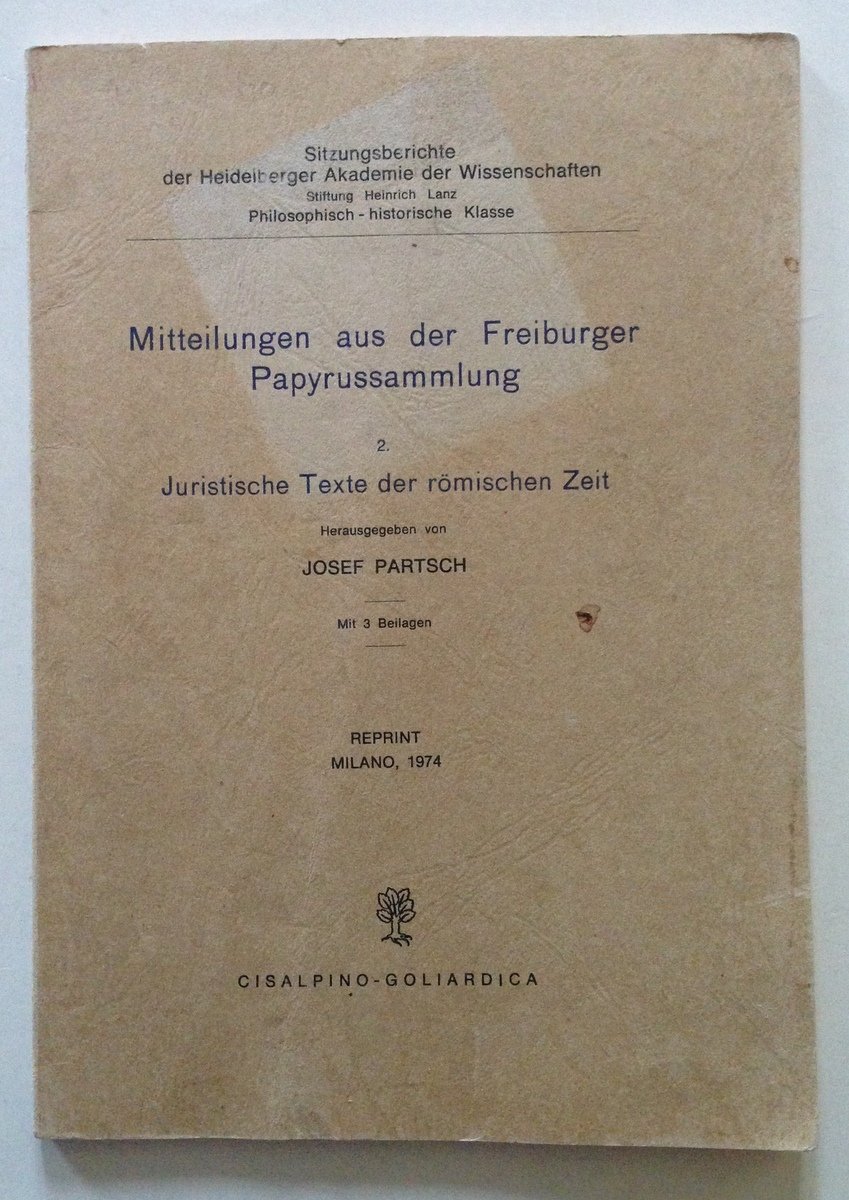 Papirologia Reprint Milano 1974 Juristische Texte Romischen Zeit Papyrussammlung