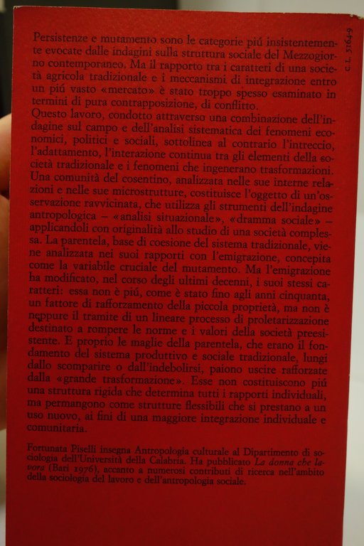 PARENTELA ED EMIGRAZIONE CALABRIA ARRIGHI PISELLI EINAUDI 1981