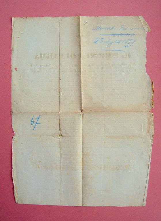 Parma 23 luglio 1855 Manifesto Regolamento mercato dei Grani Disposizioni …