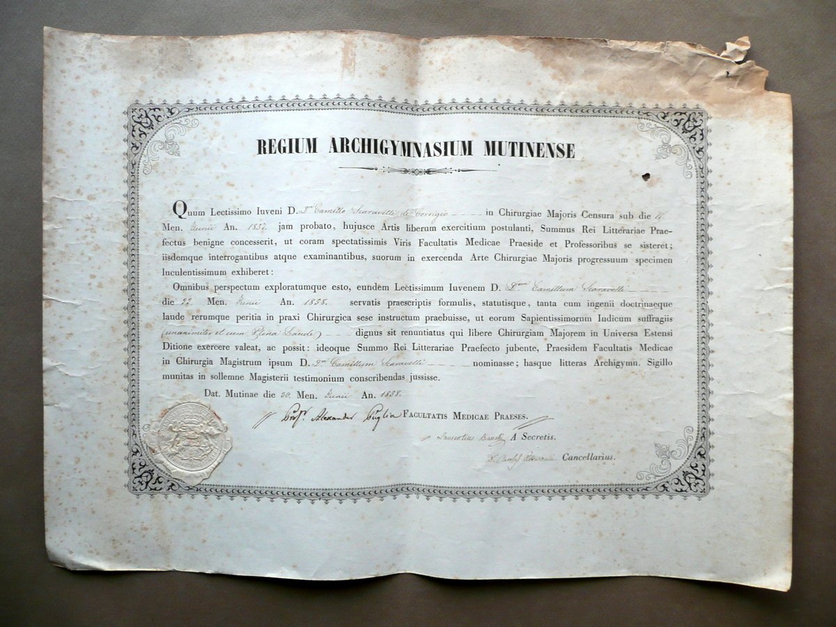 Patente Chirurgia Maggiore Scaravelli Correggio Universit‡ Estense Modena 1858 | Immagine principale