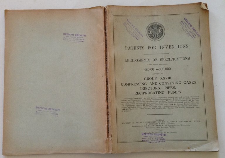 Patents for Inventions Brevetti Compressing and Conveying Gases Injectors Pipes