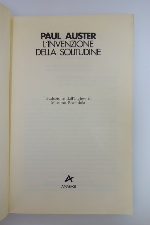 PAUL AUSTER L'INVENZIONE DELLA SOLITUDINE ANABASI 1993 | Immagine Gallery 3