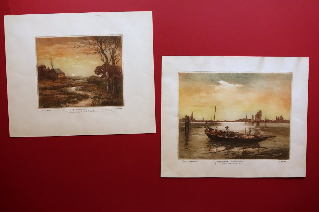Paul Menni Due Incisioni Acquaforte a Colori Vedute Laguna di …