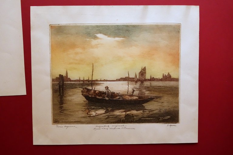 Paul Menni Due Incisioni Acquaforte a Colori Vedute Laguna di …