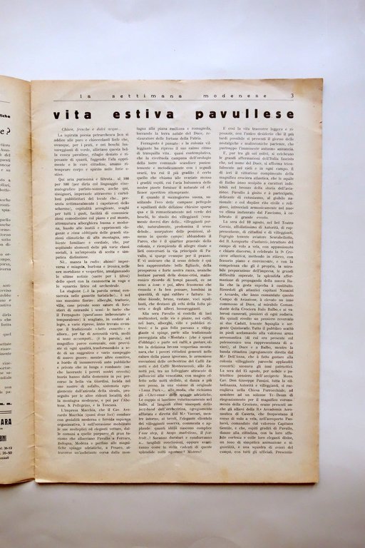 Pavullo Estivo Dancing Zanotti Elenco Villeggianti La Settimana Modenese 1933