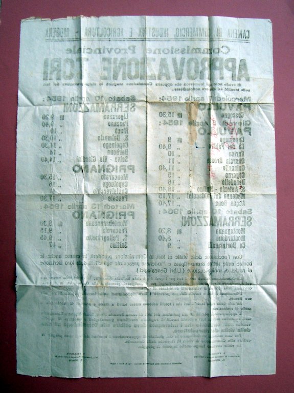 Pavullo Serramazzoni Manifesto Approvazione Tori CCIA Modena 1954