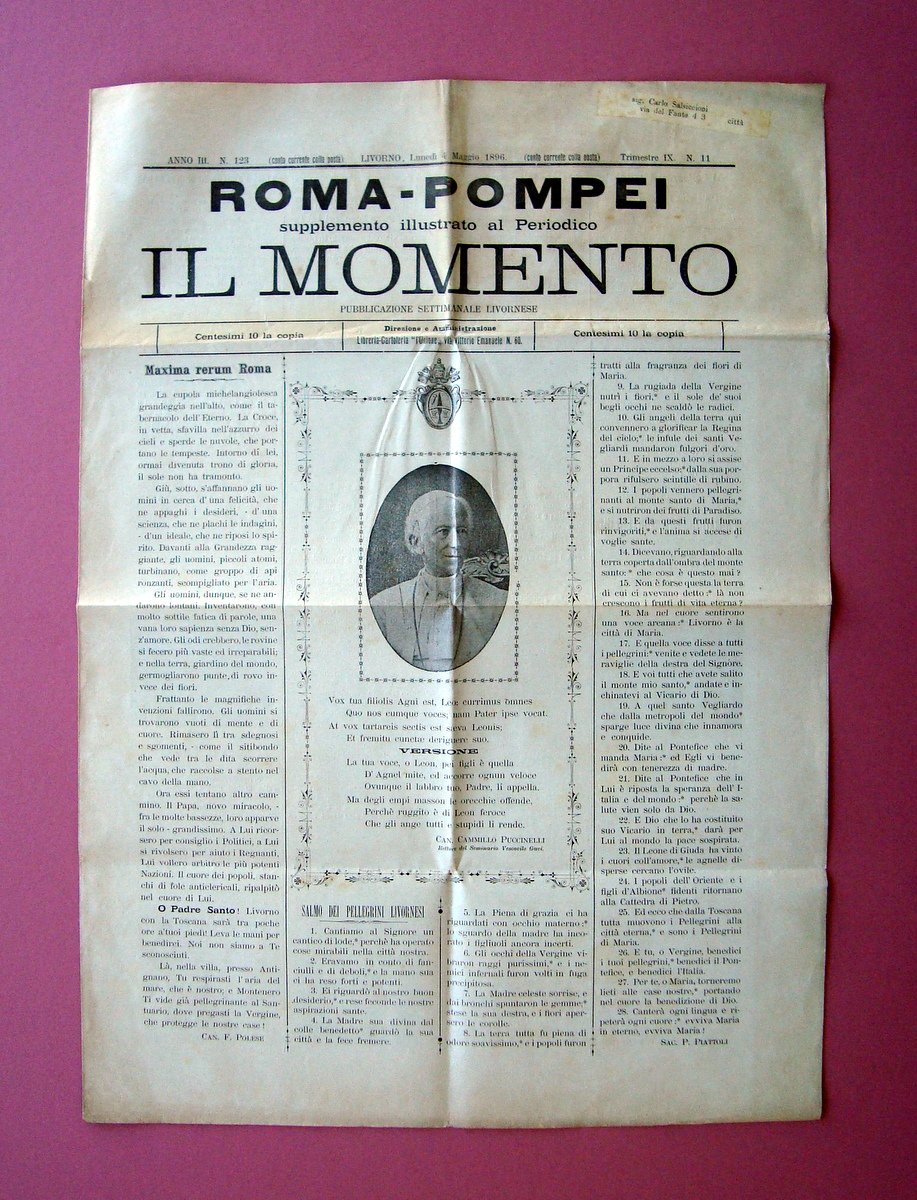 Pellegrini Livorno Roma Pompei supplemento monografico periodico Il Momento 1896