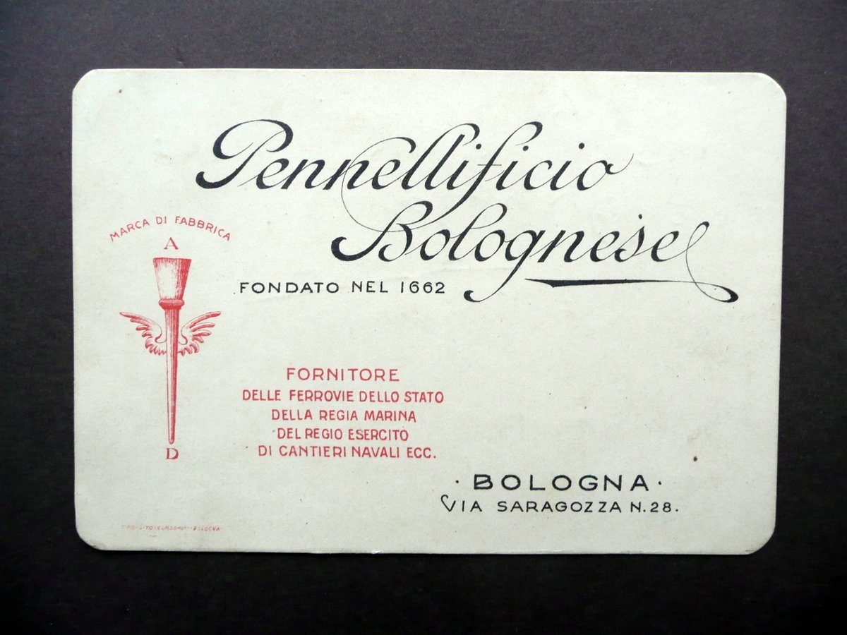Pennellificio Bolognese Via Saragozza 28 Bologna Cartoncino Pubblicit‡ Anni '30