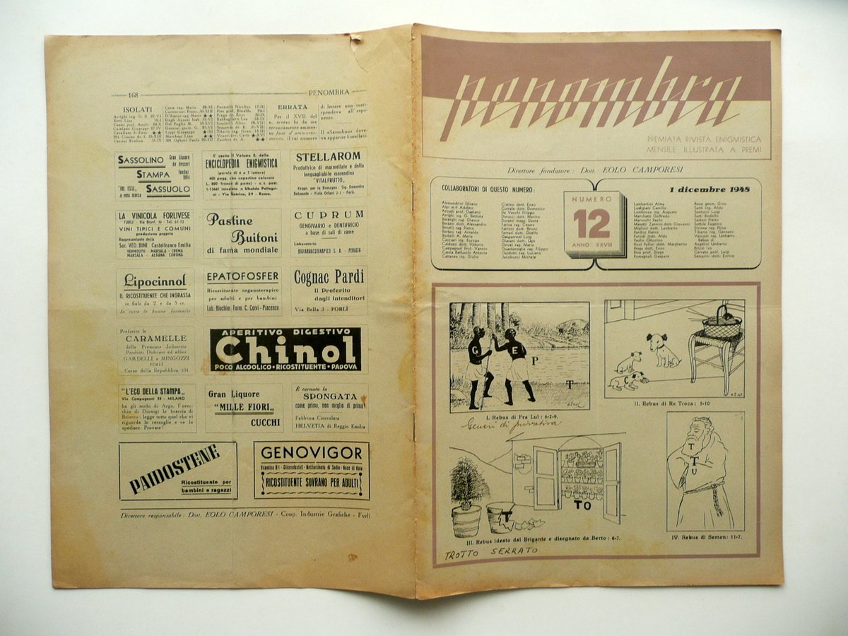 Penombra Rivista Enigmistica Anno XXVIII Numero 12 ForlÏ 1/12/1948 Enimmistica