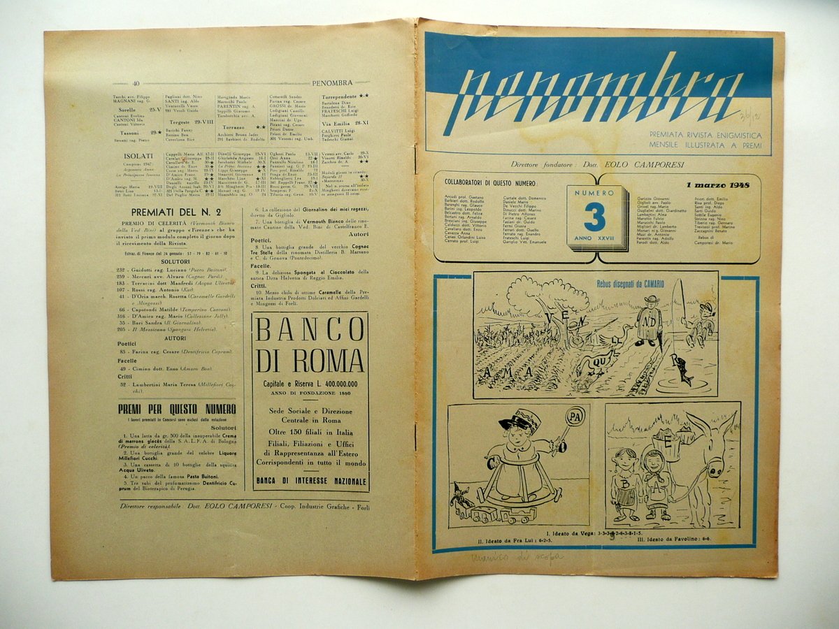 Penombra Rivista Enigmistica Mensile Anno XXVIII N. 3 ForlÏ 1/3/1948 …