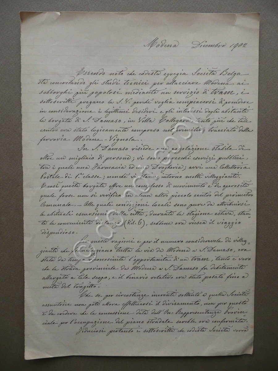 Petizione Manoscritta Dicembre 1902 Linea Tram Modena San Damaso Prof. … | Immagine principale