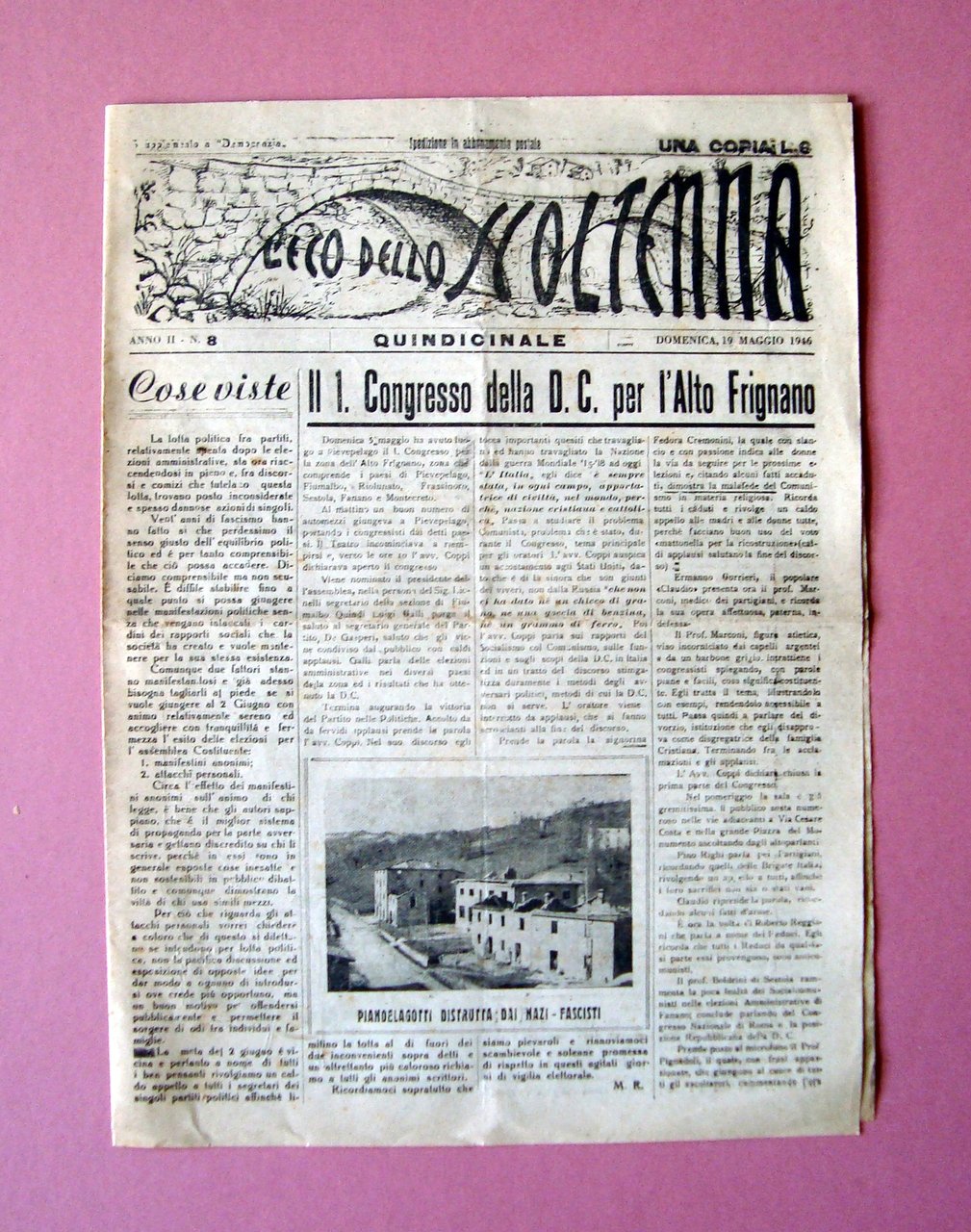Piandelagotti distrutta dai Nazi L'Eco dello Scoltenna Anno II N.8 … | Immagine principale