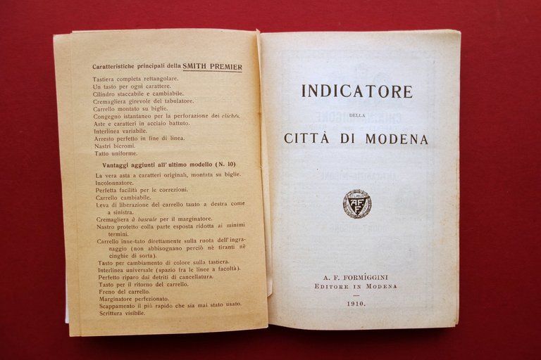 Piccola Guida e Indicatore di Modena Formiggini 1910 Carta