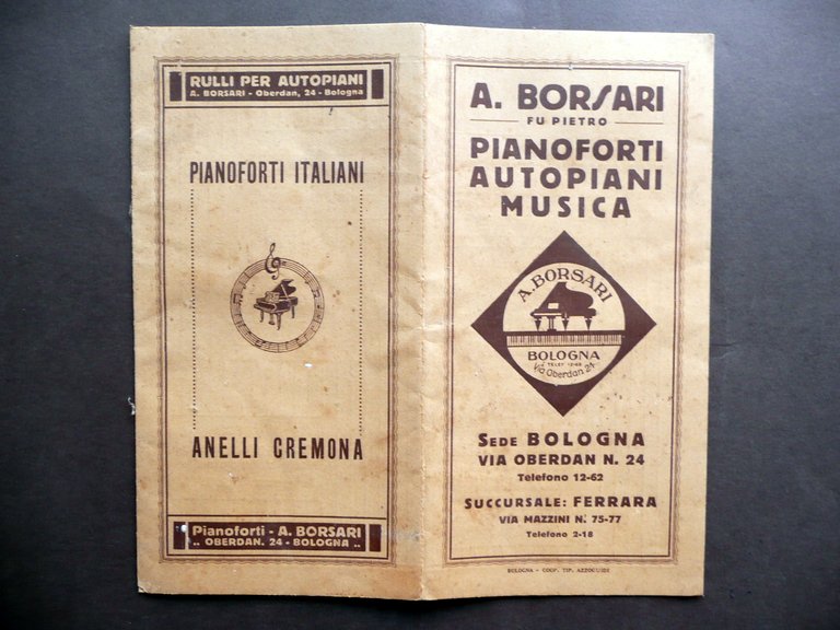Pieghevole Catalogo A. Borsari Pianoforti Autopiani Musica Bologna Via Oberdan | Immagine Gallery 1