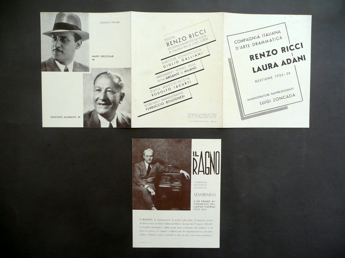 Pieghevole Compagnia Renzo Ricci Laura Adani 1935-36 Volantino Il Ragno …