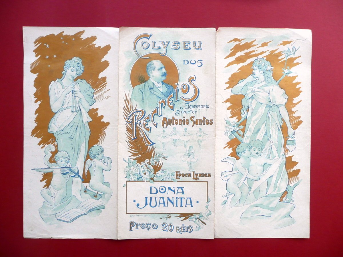 Pieghevole Dona Juanita Colyseu dos Recreios Antonio Santos Lisbona Litografia