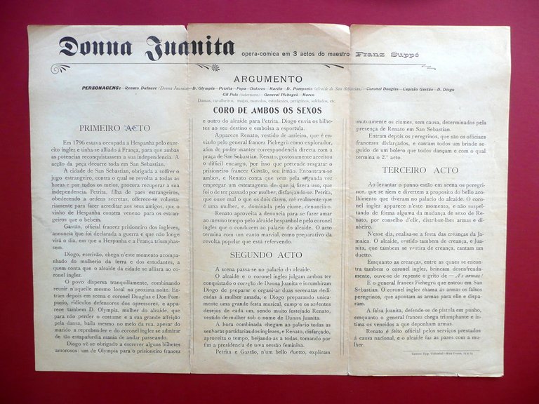 Pieghevole Dona Juanita Colyseu dos Recreios Antonio Santos Lisbona Litografia