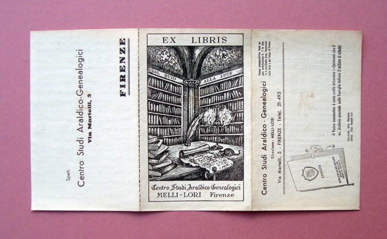 Pieghevole Ex Libris Centro Studi Araldico Genealogici Melli Lori Firenze …