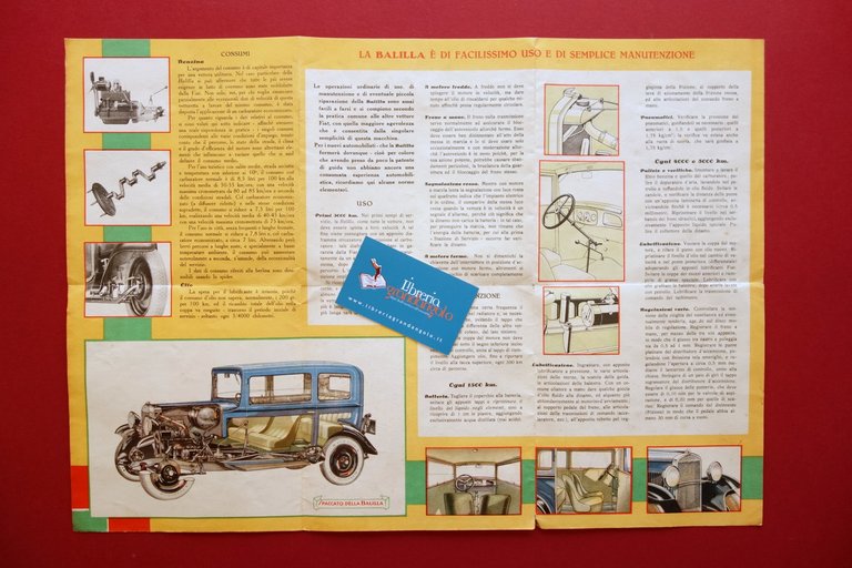 Pieghevole FIAT Balilla Auto Stanguellini Grafica Codognato 1932 Gros Monti