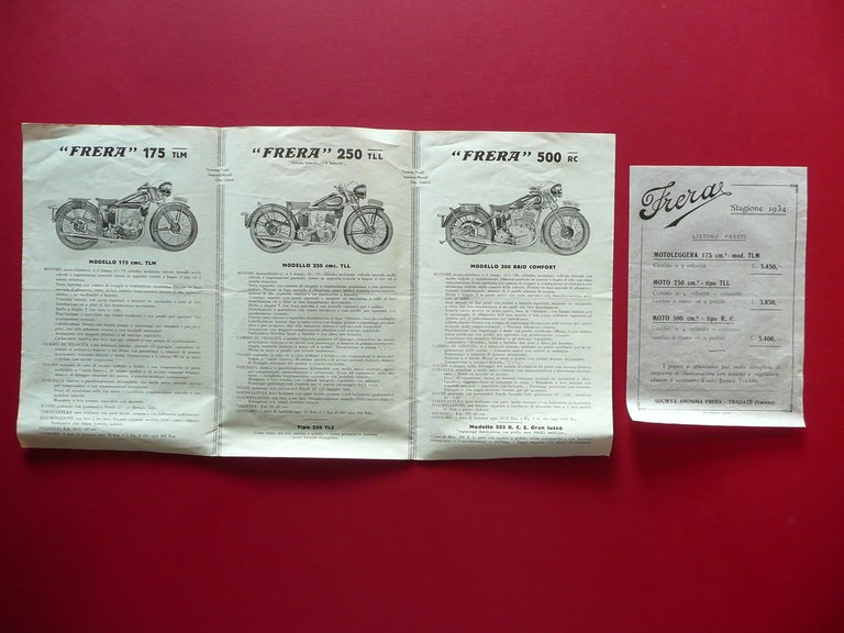 Pieghevole Frera Motociclette Moto Tradate Varese 1934 175 TLM 250 TLL 500 RC