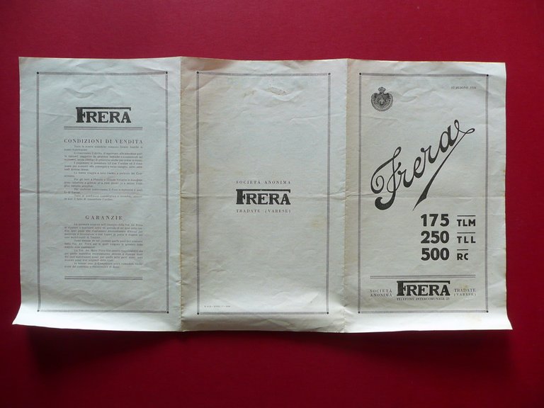 Pieghevole Frera Motociclette Moto Tradate Varese 1934 175 TLM 250 …
