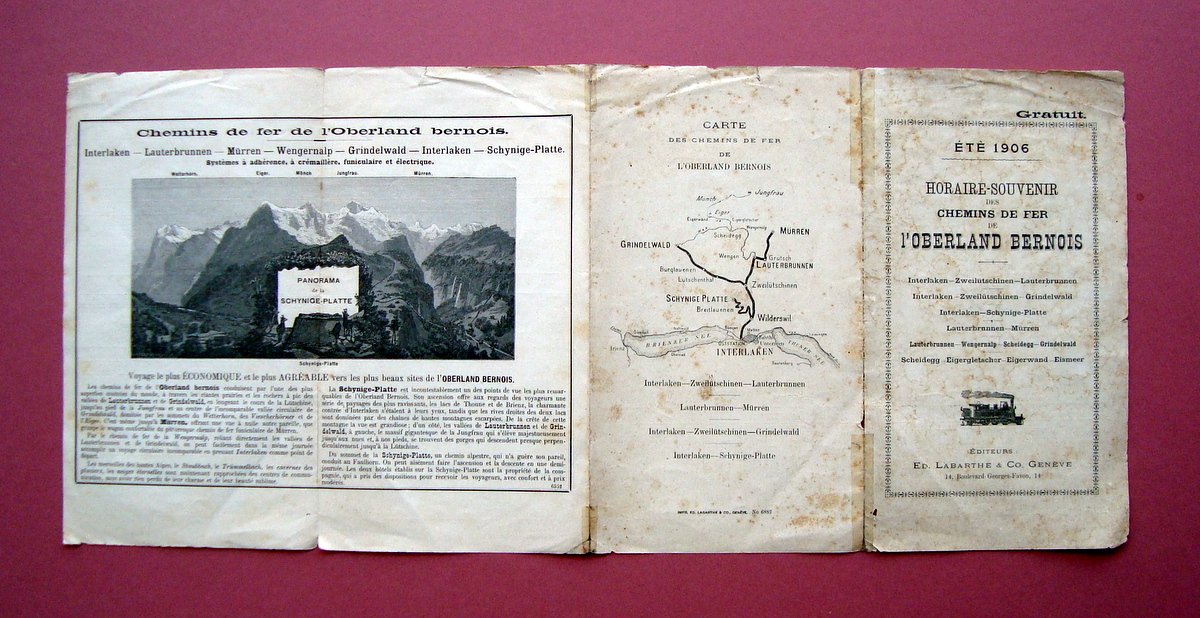 Pieghevole Horaire Souvenir 1906 Chemins de Fer Oberland Bernois Geneve | Immagine principale
