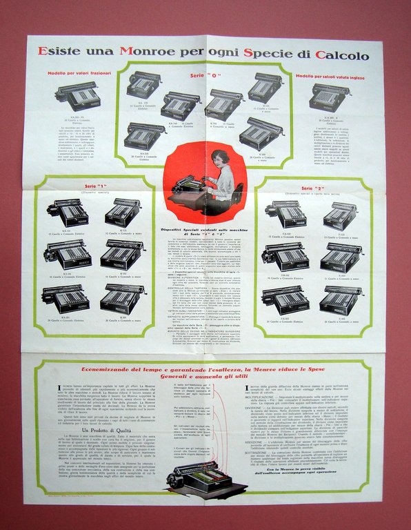Pieghevole Manifesto calcolatrici Monroe Torino anni '20