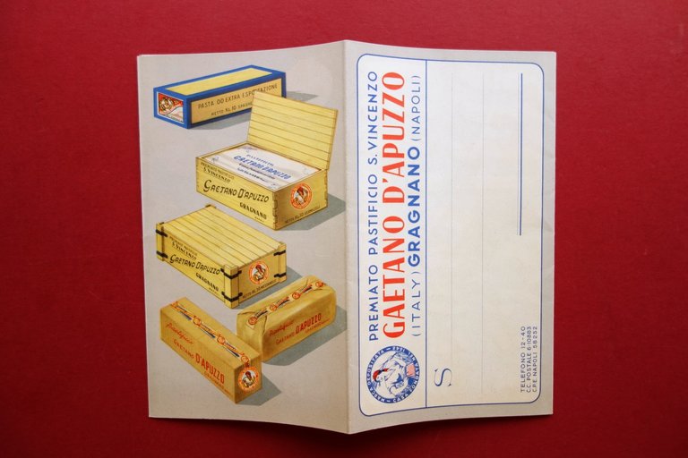 Pieghevole Pastificio S. Vincenzo Gaetano d'Apuzzo Gragnano Napoli Anni '30 …