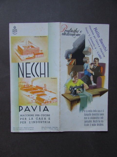 Pieghevole Pubblicitario Necchi Macchine Cucire Casa Industria Pavia 1934