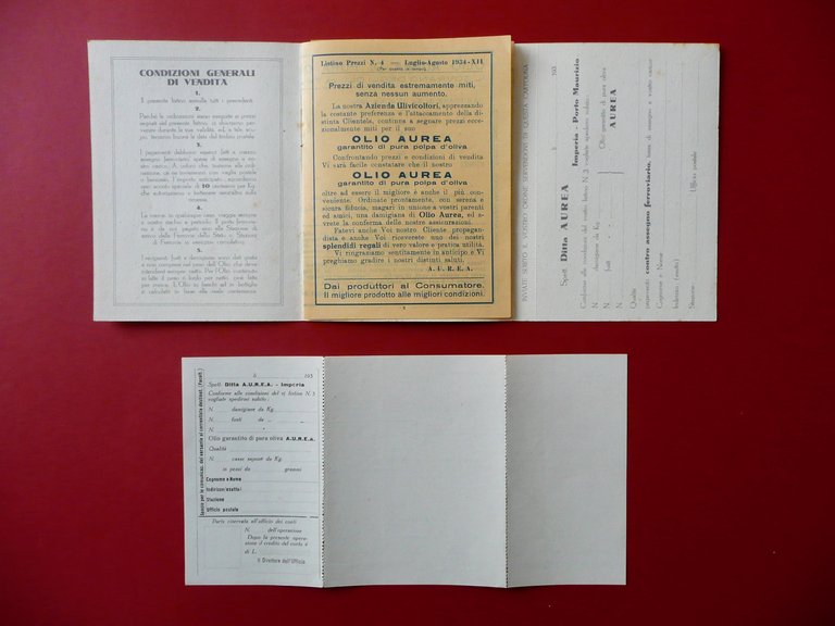 Pieghevole Pubblicitario Olio di Oliva Aurea Imperia Porto Maurizio Dolcedo …