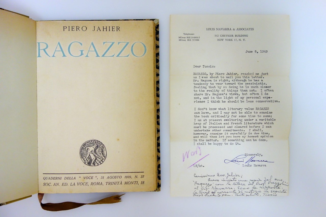 Piero Jahier Ragazzo La Voce Roma 1919 1° Edizione Autografo …