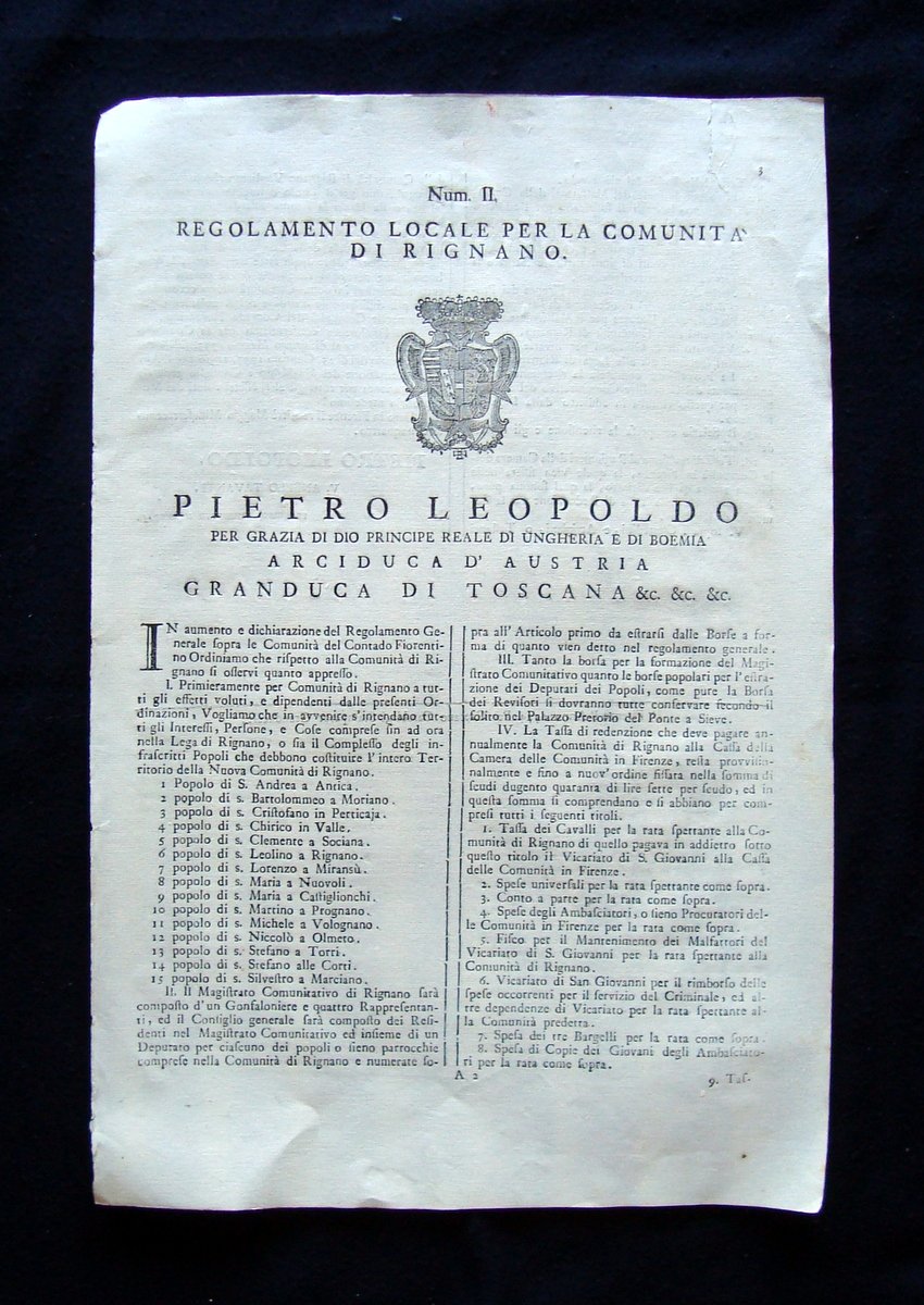 Pietro Leopoldo Num II Regolamento per la Comunit‡ di Rignano …