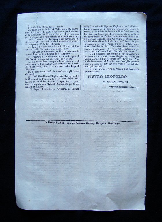 Pietro Leopoldo Num II Regolamento per la Comunit‡ di Rignano …