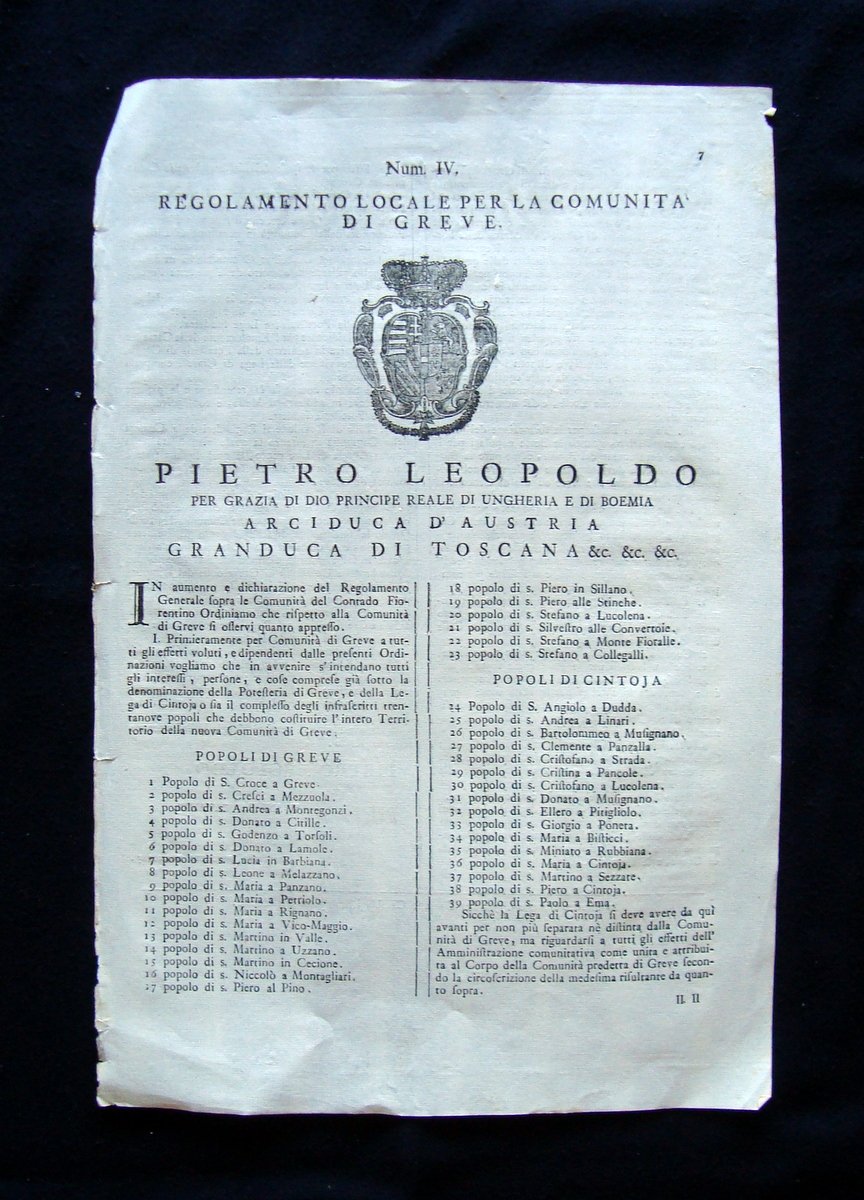 Pietro Leopoldo Num IV Regolamento per la Comunit‡ di Greve …