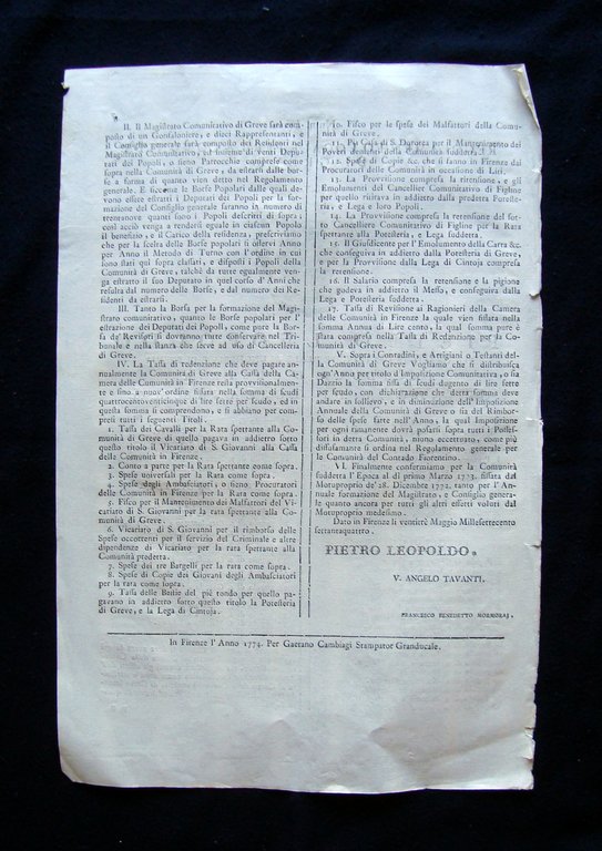 Pietro Leopoldo Num IV Regolamento per la Comunit‡ di Greve …