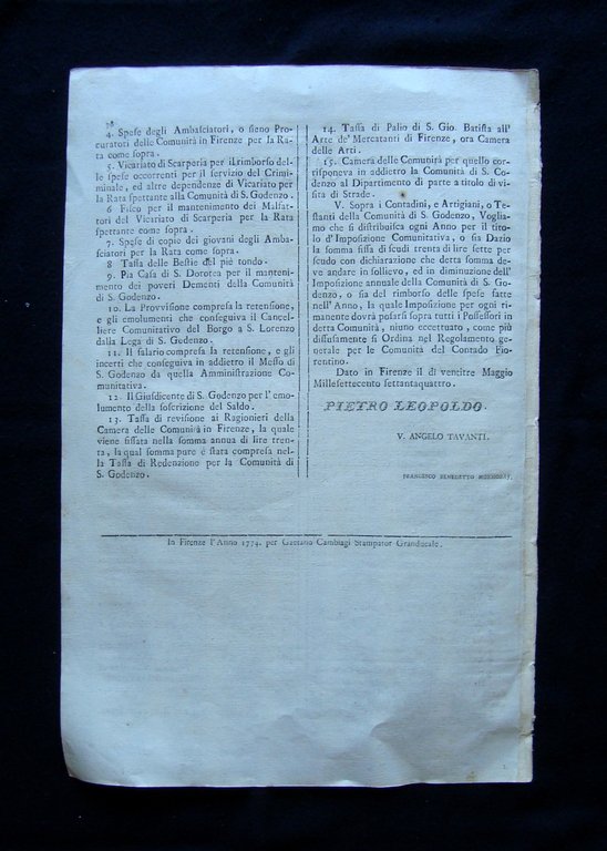 Pietro Leopoldo Num XXXIX Regolamento Comunit‡ S Godenzo 1774