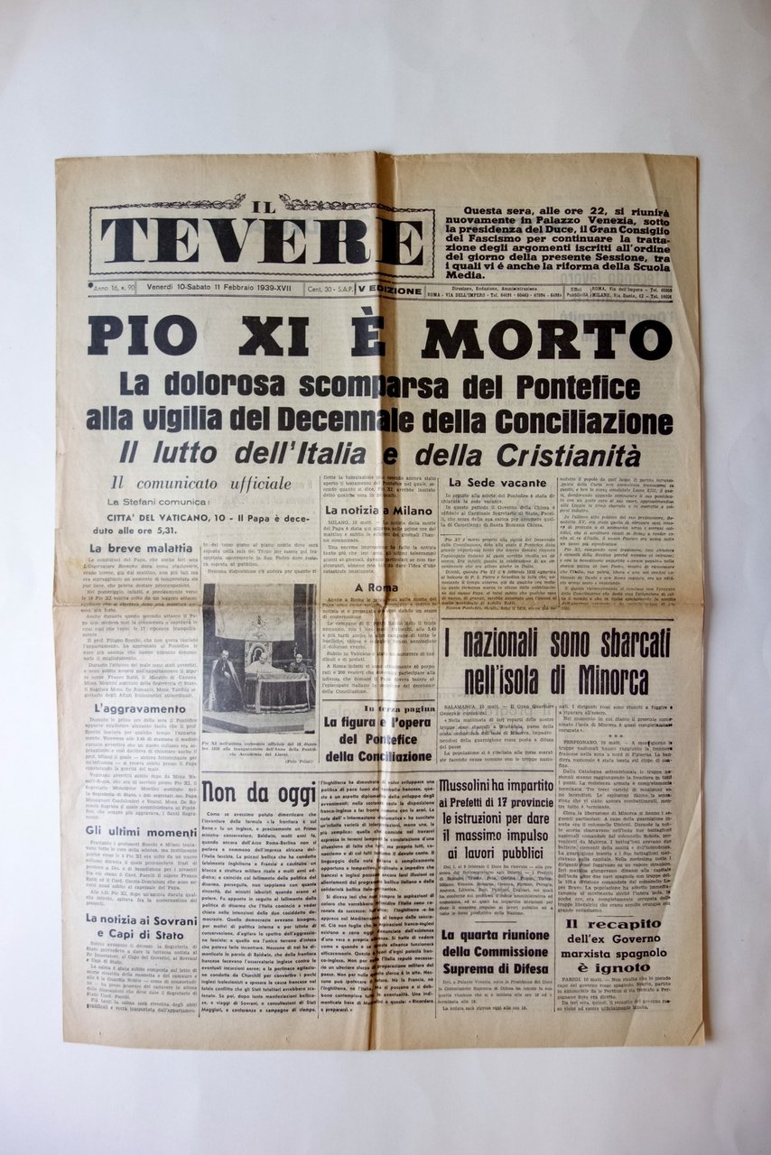 Pio XI Ë morto il Tevere Anno 16 Numero 90 …