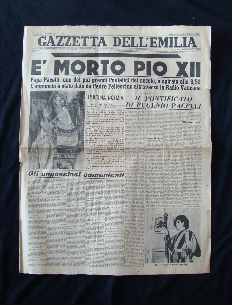 PIO XII Ë morto Gazzetta dell'Emilia Anno 99 N 240 …