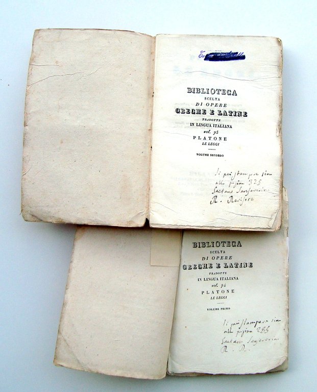 Platone Le Leggi 1852 Silvestri Milano Biblioteca Greco-Latina 2 vol …