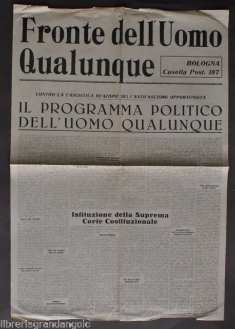 Politica Programma Fronte Uomo Qualunque Congresso Roma 1946 Ricostruzione | Immagine principale