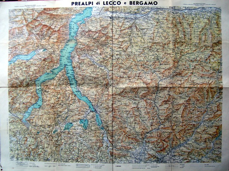Prealpi Lecco Bergamo Carta Geografica Lito F.lli Grassi anni'40 Lago Como mappa