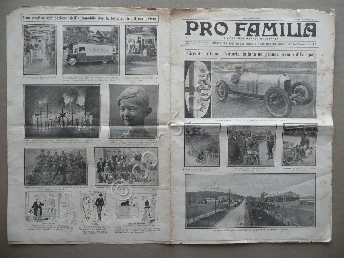 Pro Familia 10/8/1924 Circuito di Lione Vittoria Campari Alfa Romeo …