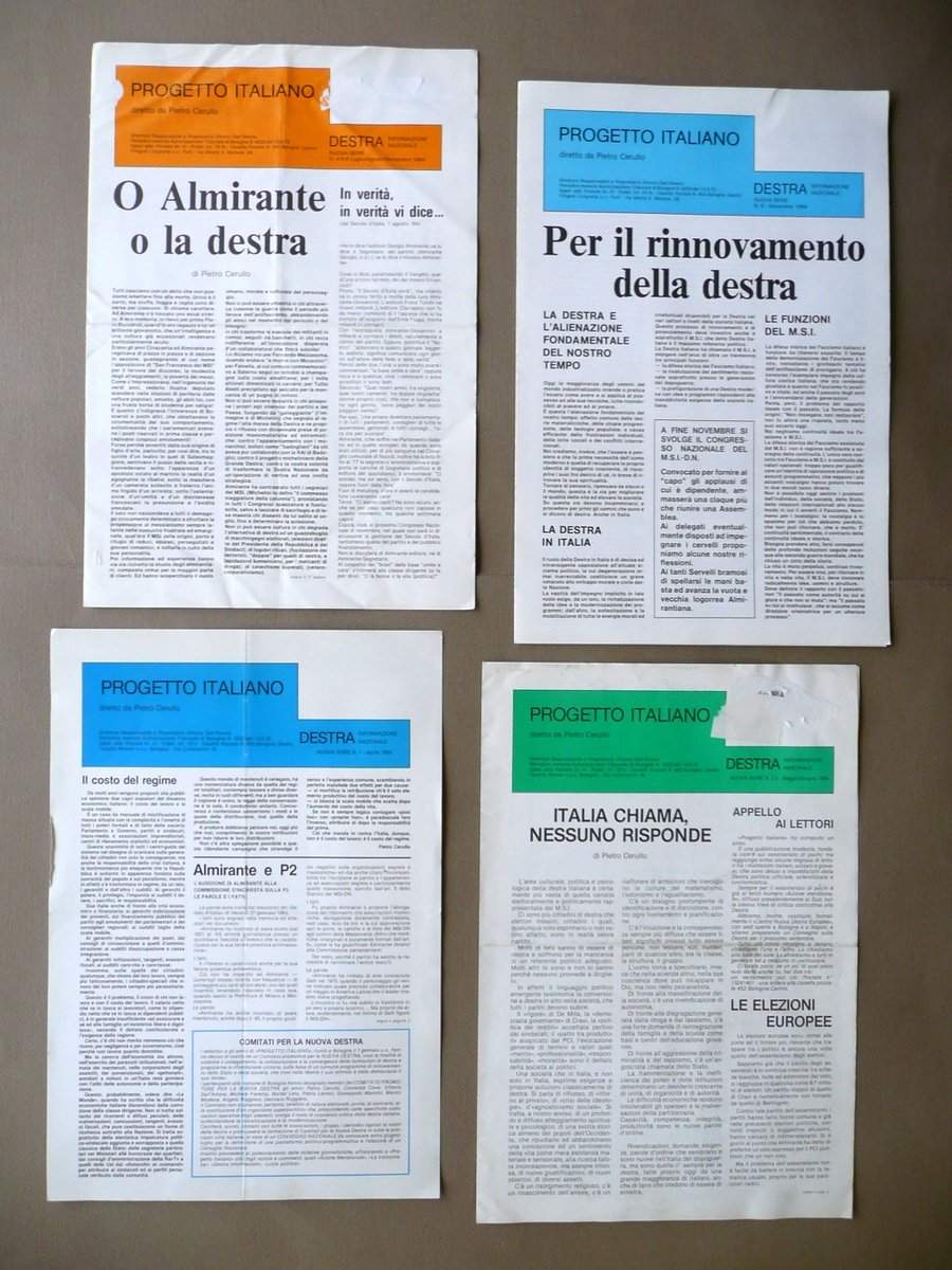 Progetto Italiano Rivista Destra Informazione Nazionale Cerullo 1984 4 Numeri | Immagine principale