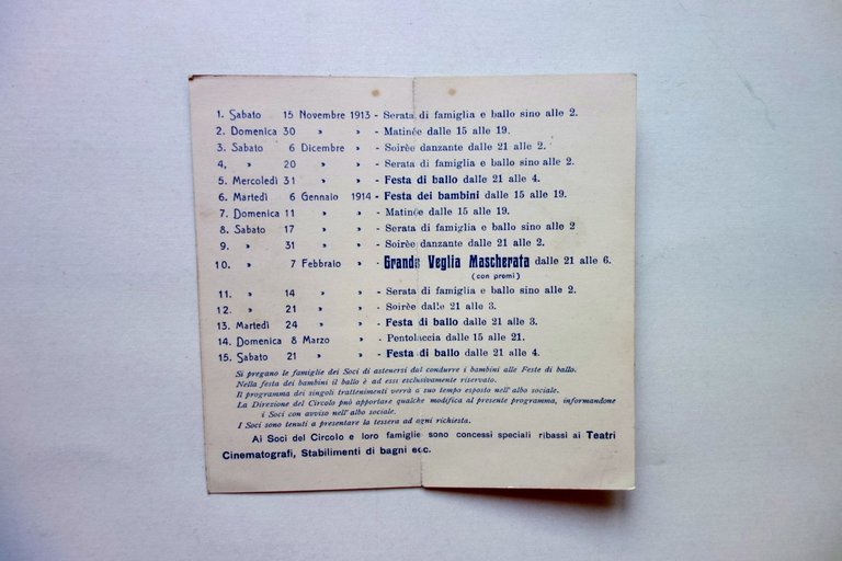 Programma Circolo Impiegati Civili Professionisti Modena Carnevale 1913-14