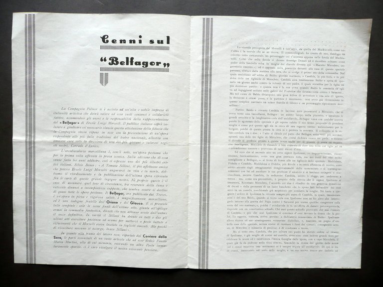 Programma Compagnia Drammatica Palmer Belfagor Morselli Marchi Teatro Valle 1933