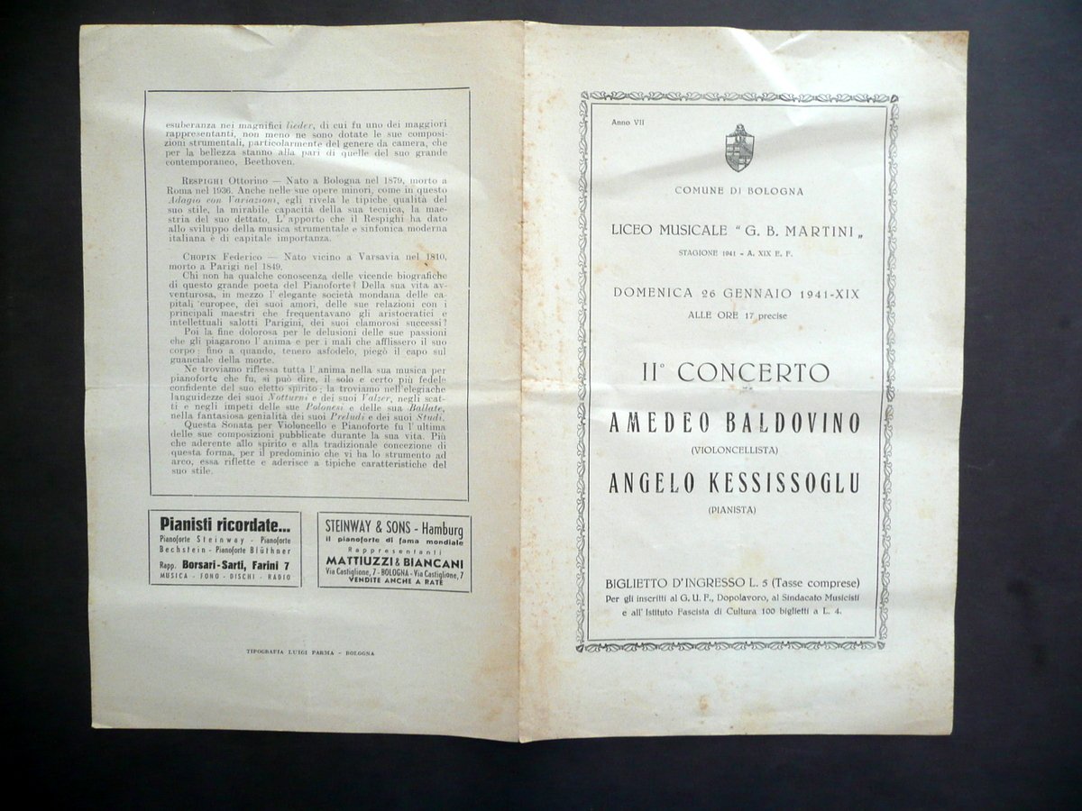 Programma Liceo Musicale Martini Bologna Concerto Baldovino Kessissoglu 1941