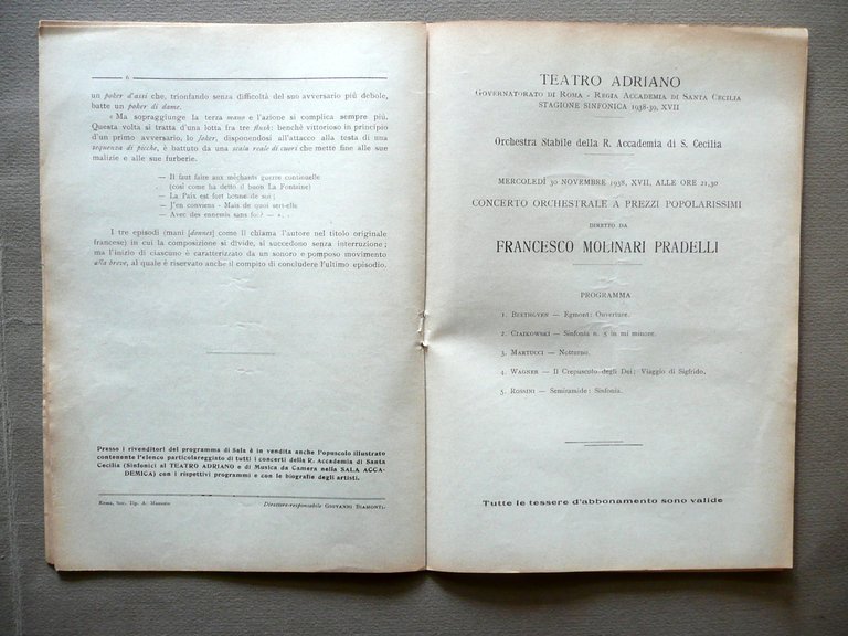 Programma Teatro Adriano Roma Concerto Igor Soulima Strawinsky Pianoforte 1938