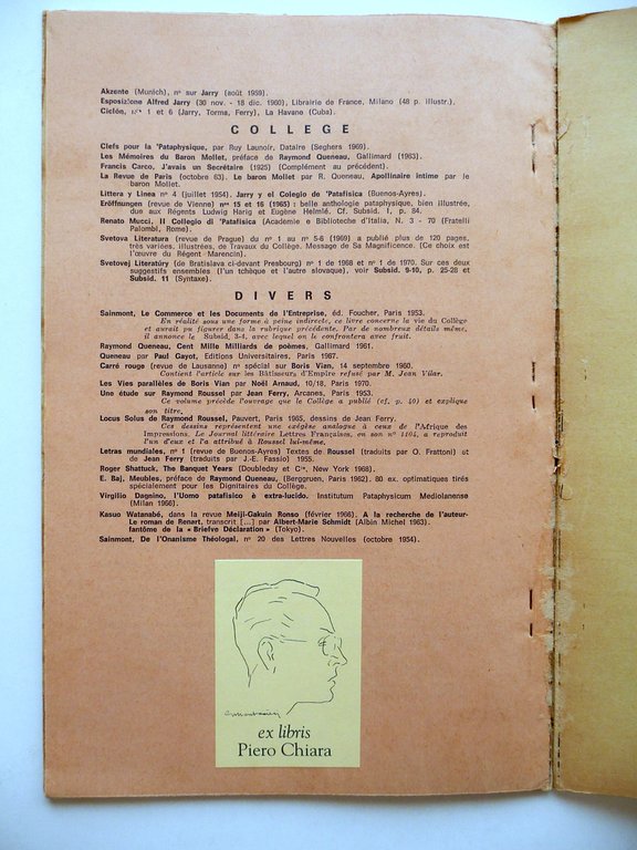 Promptuaire Recapitulatif Cahiers du College de Pataphysique Ex Libris P. …